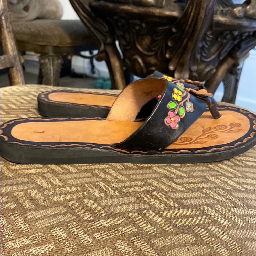 New Floral Embellished handmade leather sandals - Picture 2 of 5